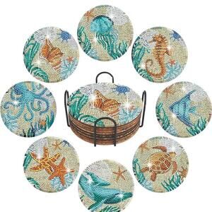 Diamond Painting Coasters Kit, 8 PCS Diamond Painting Coasters with Holder